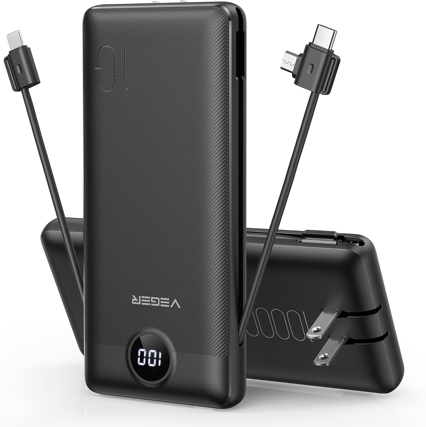 Portable Charger with Built-in Cables