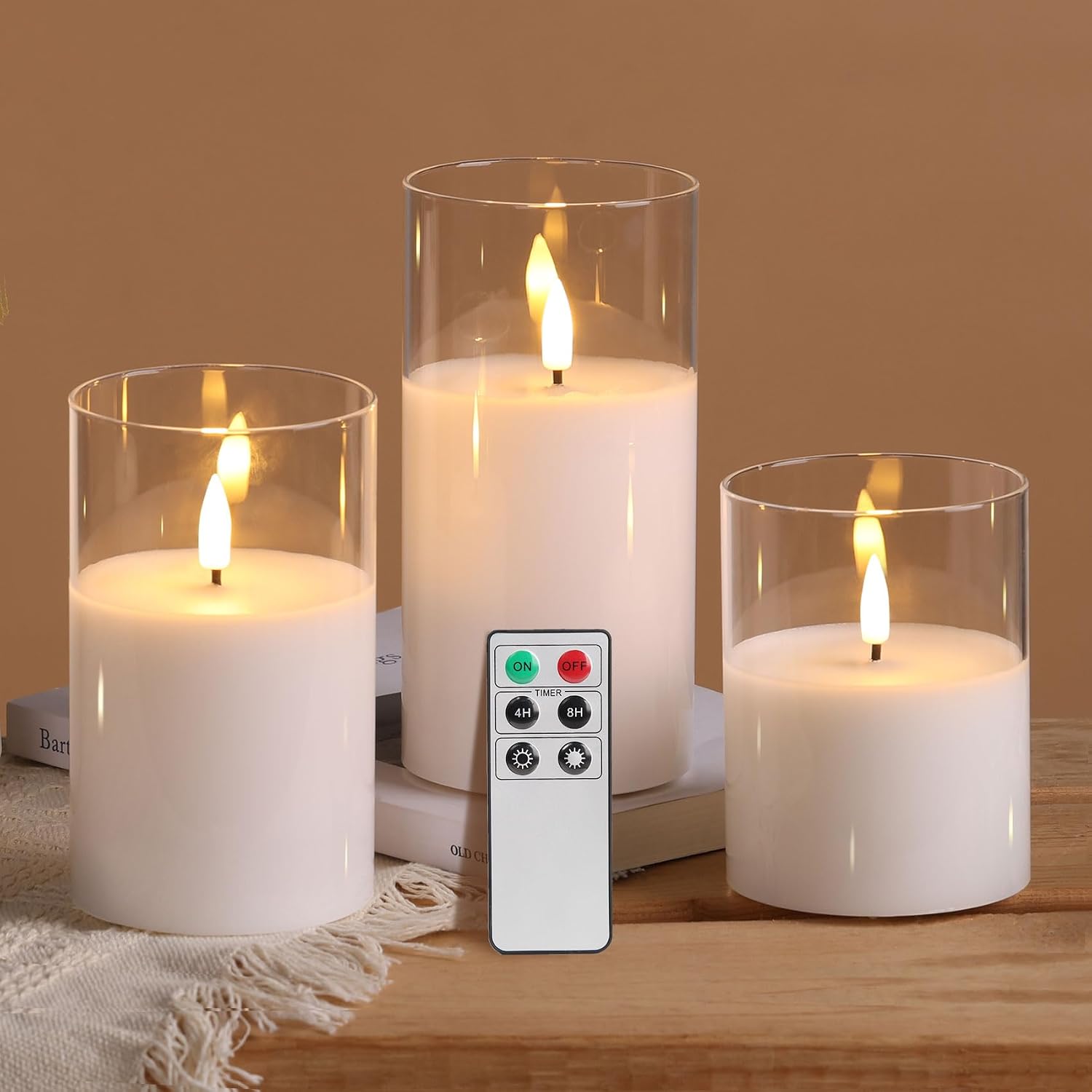 Clear Glass Flameless Candles with Remote (Set of 3)