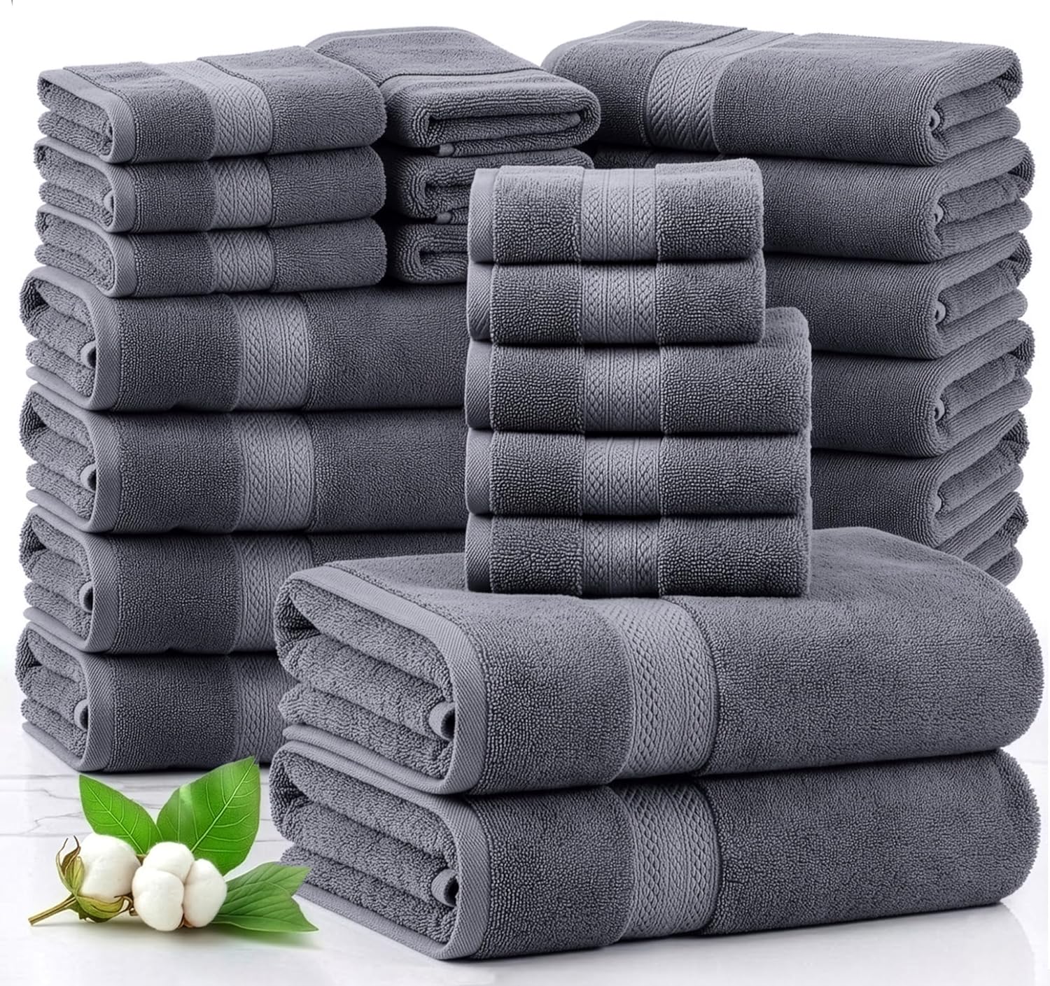 24 Piece 100% Cotton Towel Set