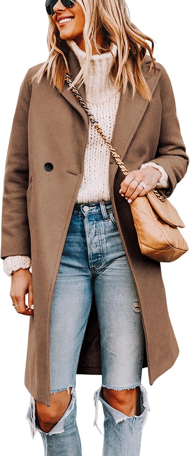 Women's Double-Breasted Wool Blend Pea Coat