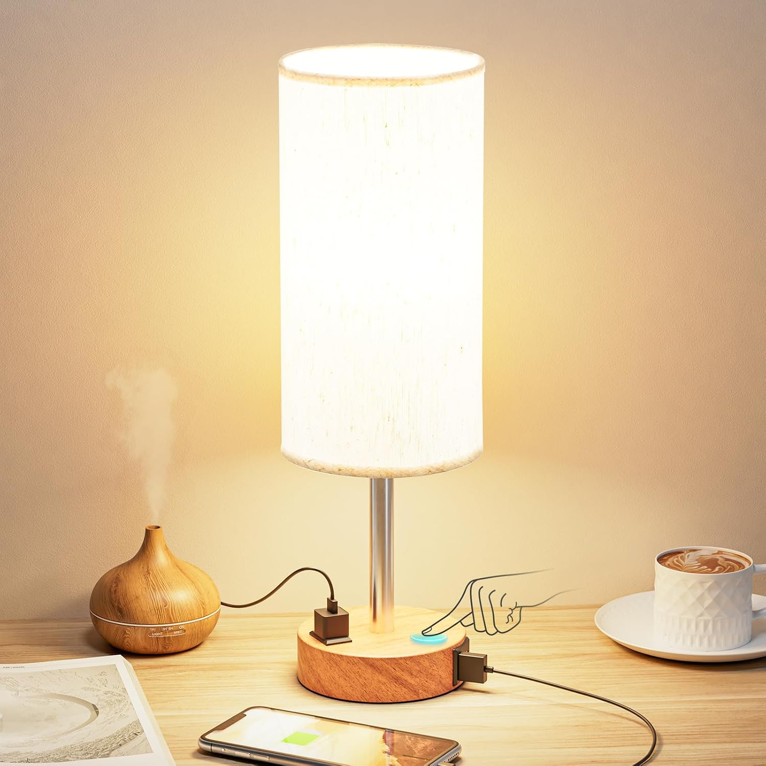 Dimmable Touch Bedside Lamp with USB