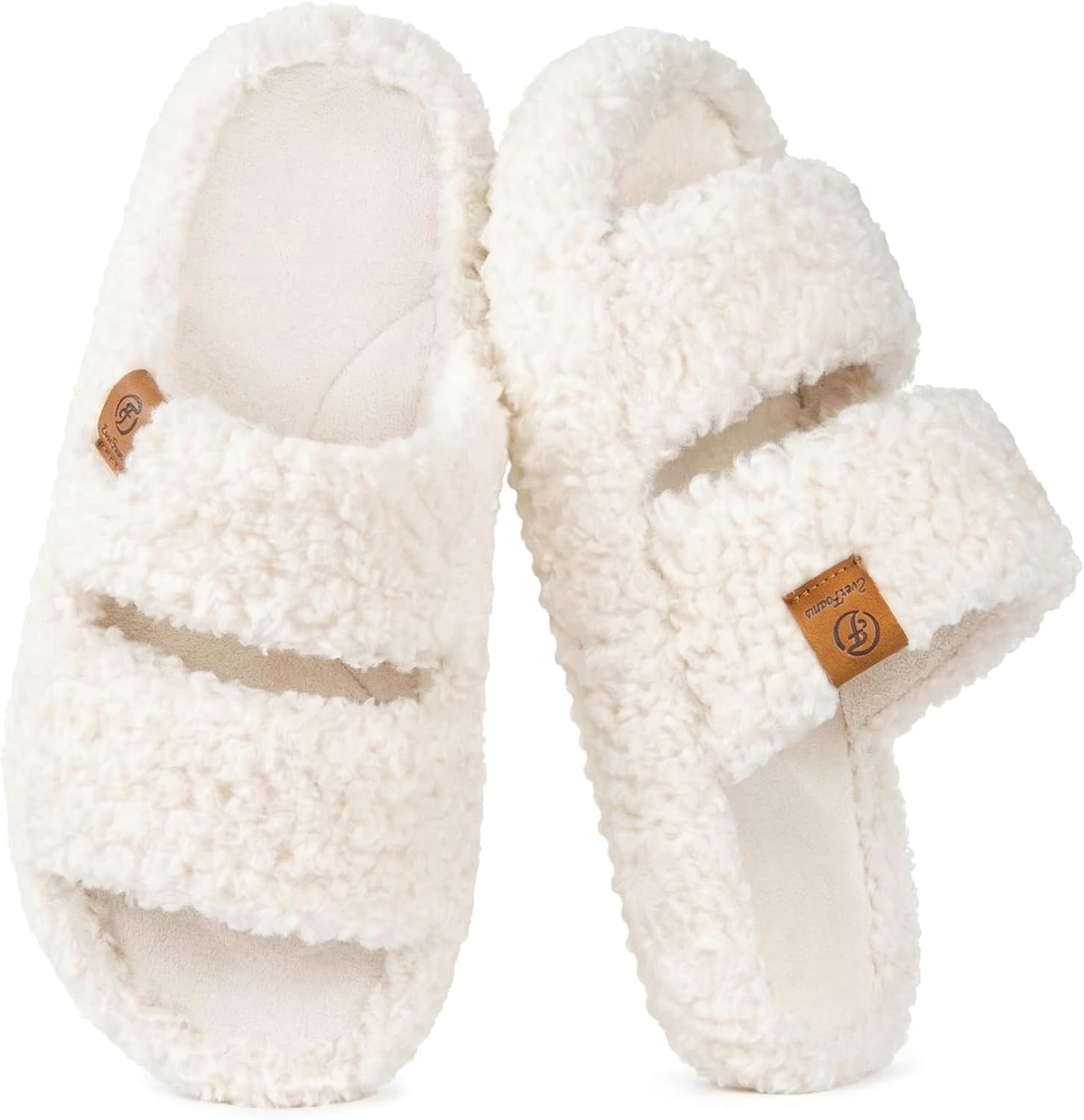 Women's Fuzzy Open-Toe Memory Foam Slippers