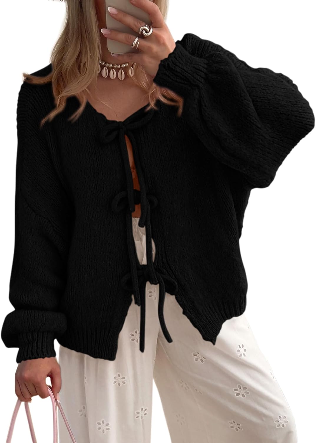 Tie Front Bow Cardigan Sweater