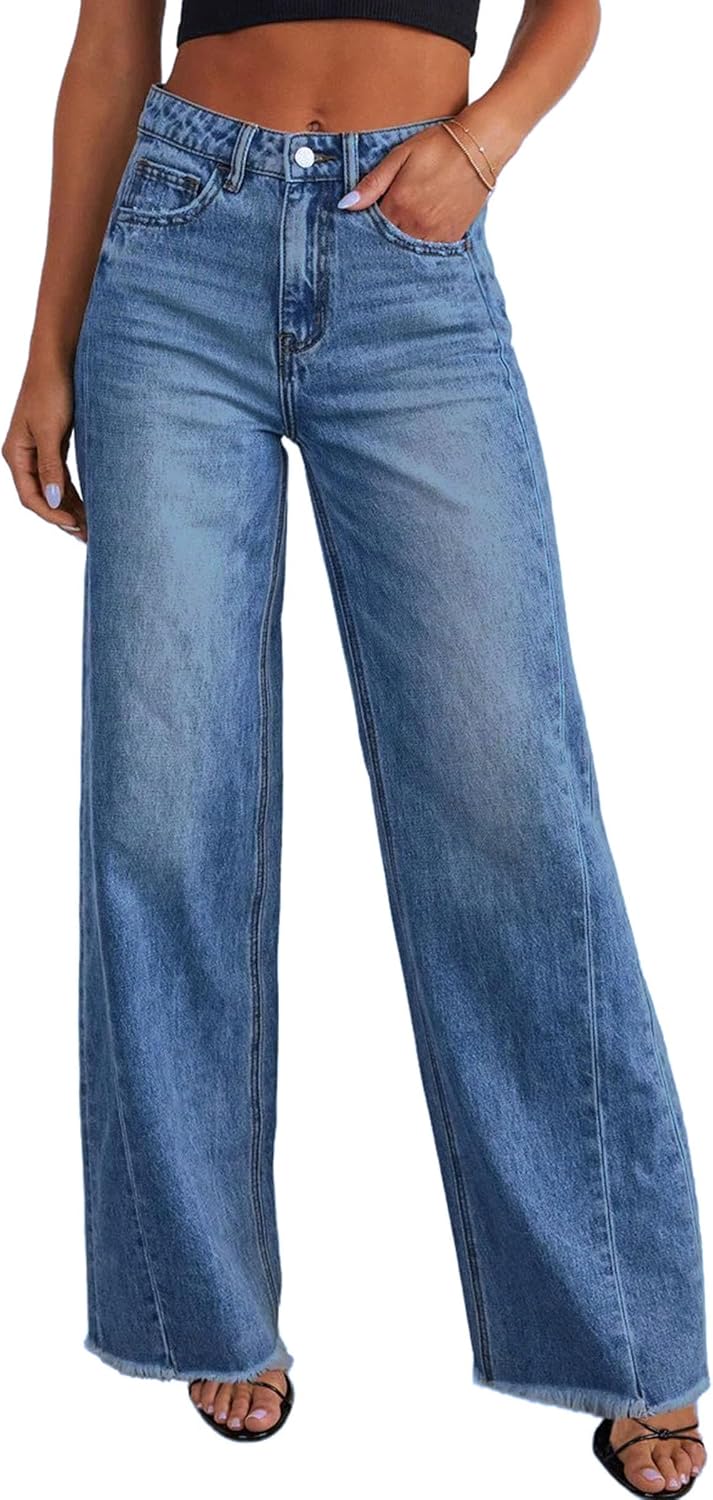 Wide Leg Raw Hem Jeans