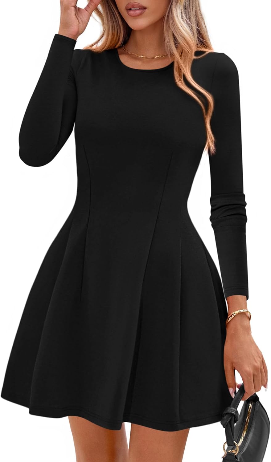 Pleated Long Sleeve Mini Dress