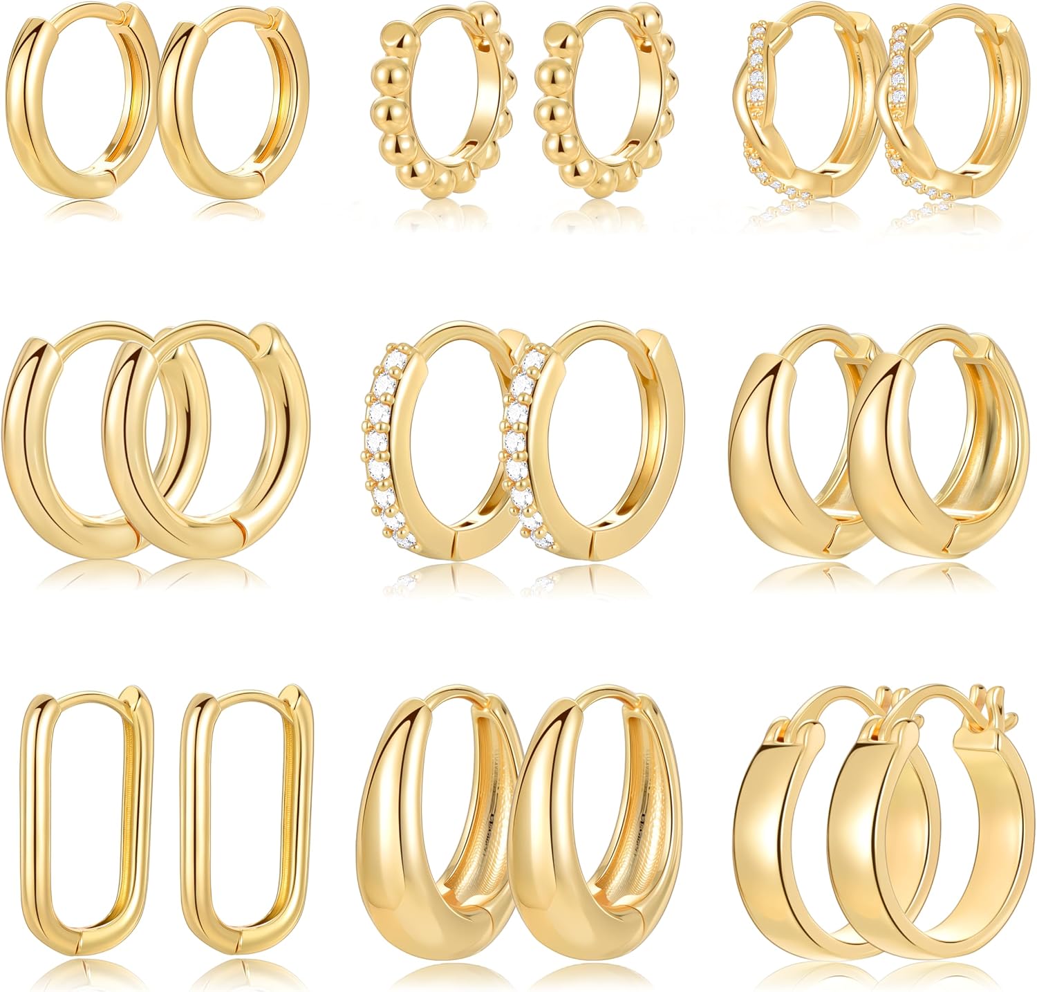 9-Pair Chunky Hoop Earrings Set